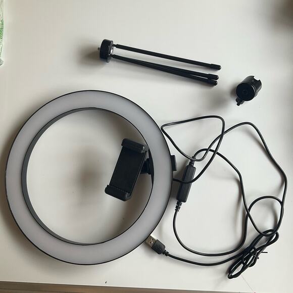 Dimmable Desk Makeup LED Ring Light 10" with Tripod Stand & Phone Holder, white - Picture 5 of 11